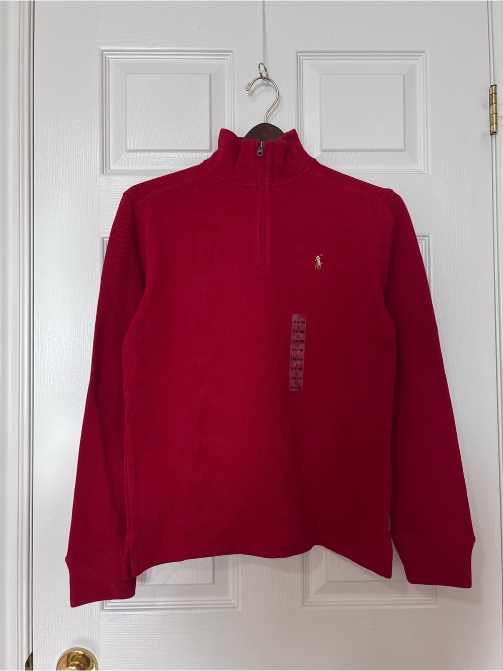 [NEW] Polo Ralph Lauren Red Estate Rib Quarter Zip Pullover Sweater Sz L (14-16) - Picture 2 of 12